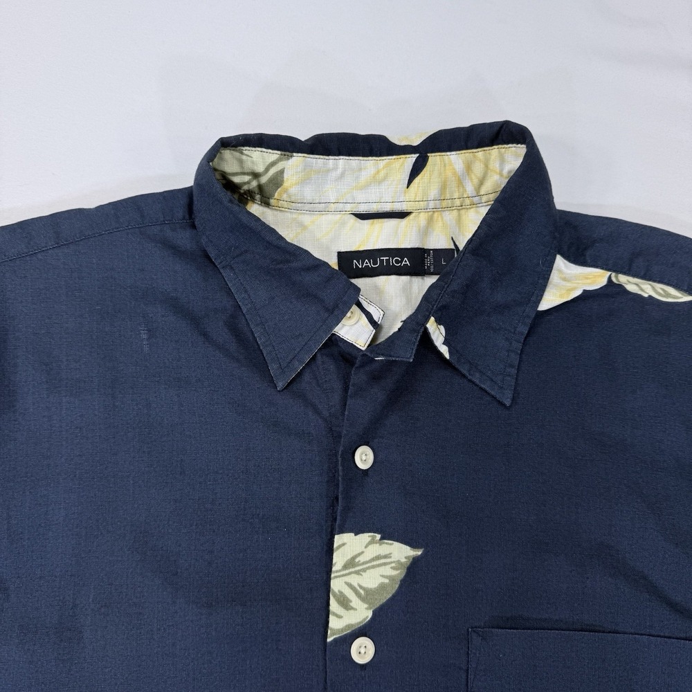 Nautica Shirt Mens Large Hawaiian Tropical Casual Button Up Floral Short Sleeve - Picture 4 of 10